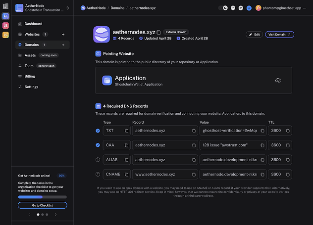 Example application view of an external domain page